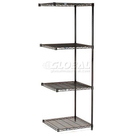 NEXEL Black Epoxy, 4 Tier, Wire Shelving Add-On Unit, 36W x 24D x 86H A24368B